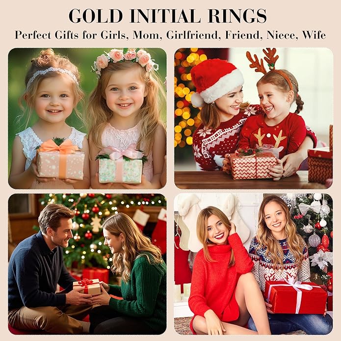 C-leen Gold Initial Rings for Girls Women - Dainty 18K Gold Plated Adjustable Letter Rings Teen Girls Gifts Trendy Stuff Initial Ring Teen Girl Birthday Gift for Girl Non Tarnish