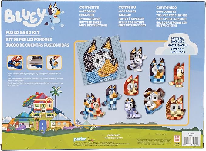 Perler 80-57182 Bluey Fused Bead Deluxe Box Kit, 10 Unique Patterns, Multicolor, 4473 Pieces
