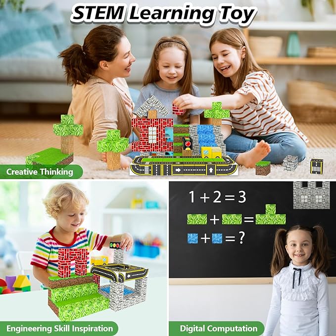 100PCS Magnetic Building Blocks for Kids Ages 4-8, Magnetic Cubes, Magnet STEM Sensory Toys-Tiles Road Track, Magnet World Build Set, Christmas Birthday Gifts Toy for Girls & Boys 3+ Ages