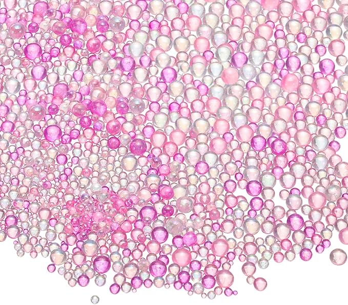 Iridescent Glass Tiny Bubble Beads, 0.4-3mm 10g No Hole Micro Mini Round Pink Water Droplets Beads - Applications: for Resin Filler, Nail Art, Dollhouse Bath Tub