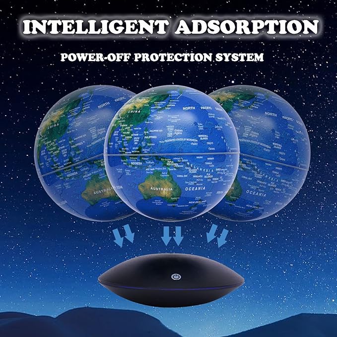 6" Magnetic Levitation Floating Globe Anti Gravity Rotating World Map with LED Light 7 Colors Display Floating Globe for Children Educational Gift Home Office Desk Decor (Style 2)