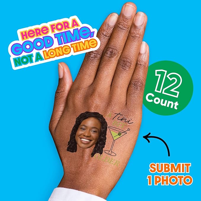Big Dot of Happiness Custom Photo A Tini Bit Older - Martini and Cocktail Birthday Party Favors - Fun Face Temporary Tattoos - Set of 12
