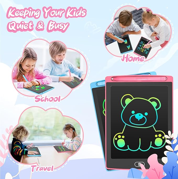 2 Pack LCD Writing Tablet for Kids, 12.5 inch Colourful Doodle Board Erasable Drawing Tablet for Kids, Educational Learning Travel Toys Birthday Christmas Gifts for 3 4 5 6 7 Girls Boys(Pink+Blue)