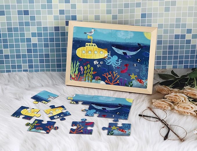 4 Pack Puzzles for Kids Ages 3-5, 4-Difficulty-Level Puzzle with 12 16 24 32 PCS, Color-Zones on Back, 4-in-1 Progressive Animals World Jigsaw Toy Gift for Age 3 4 5 6 Year Old Boys Girls