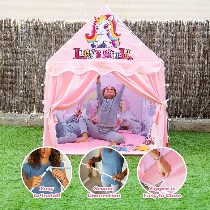 Tent for Kids Indoor Tent for Girls for Inside Casitas para Niñas para Jugar Playhouse for Toddler Castle Playhouse with Star Lights Girls Princess Castle