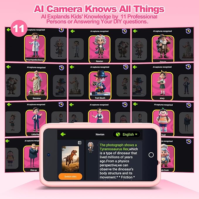 AI Digital Camera for Kids with WiFi for Christmas Birthday Gift for Girls Boys，Touch Screen HD Camera for Home Travel Garden,Kids Toys for 4 5 6 7 8 9 10 11 12 with 32GB SD Card Pink