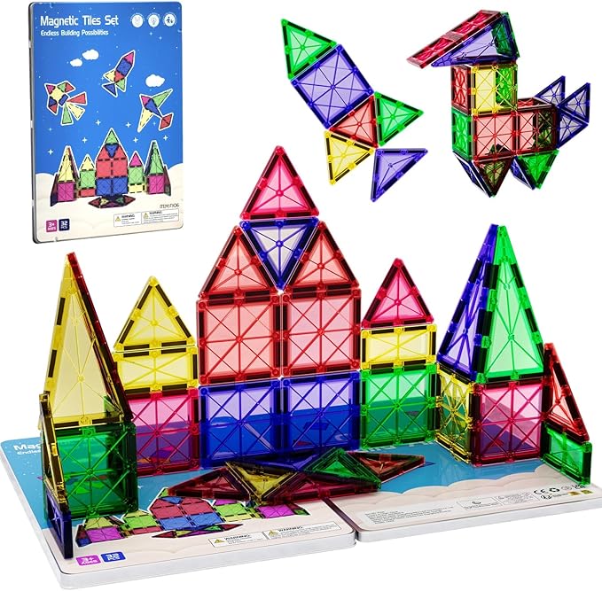 Mini Magnetic Tiles with Iron Box, 18PCS Travel Size Magnet Building Blocks Toy Set, Protable Construction Block Toys Educational Learning Sensory Toys for 3+ Year Old Boys Girls Birthday Gift
