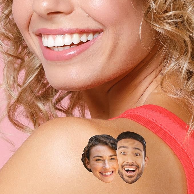 Big Dot of Happiness 2 Fun Face Personalized Temporary Tattoos - Wedding Party Favors - Bachelorette Party Ideas - Custom Photo Temporary Tattoos - Set of 12