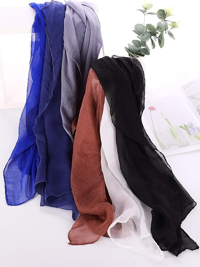 Boao 6 Pieces Chiffon Scarf 1950s Square Neck Head Scarfs Vintage Soft Polyester for Women Lady