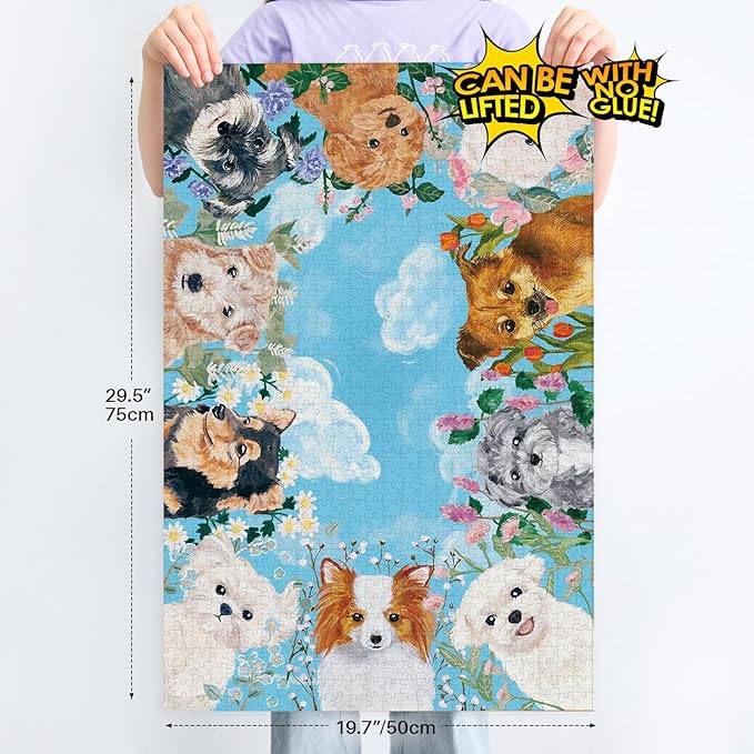 MOMIBOOK Puzzles for Adults 1000 Pieces Jigsaw Puzzles of Bow-Wow! Just Waiting for You!, Twinkle Laminate Painting Image Dog Challenging Impossible Puzzle Unique Party Christmas Birthday Gifts