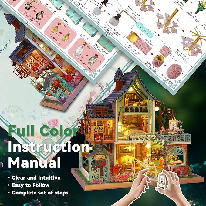 Flever DIY Miniature House Kit, Tiny Home Kit with LED Light, Mini House Build Craft Kits for Adults and Teens, Home Decor Creative Gift for Family/Friends (Secret Jungle)