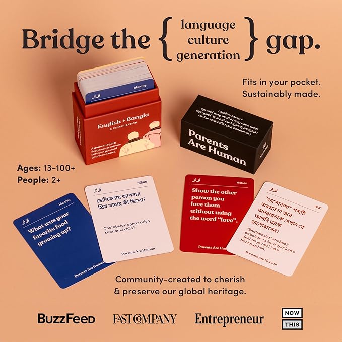 Parents Are Human, Relationship Cards, Get to Know Each Other Better, Parents, Families, Teens & Kids Relationship Building, Light & Deep Questions, 70 Questions & Activity Cards, English + Bangla