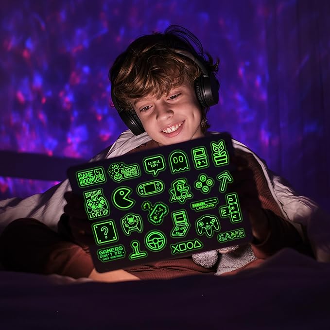 51 Pcs Neon Game Stickers for Kids Glow in The Dark, Gamer Inspirational Sticker for Water Bottle, Vinyl Waterproof Laptop Decals for Teens Girls Boys, Students Adults Sticker Pack