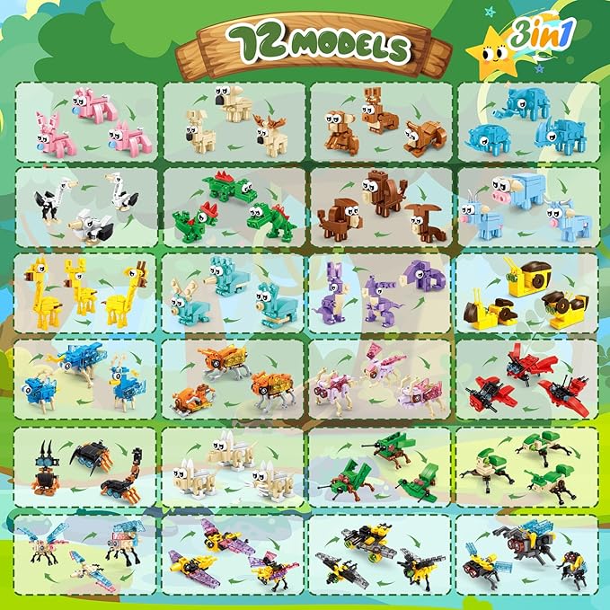 24 Pack Party Favors for Kids, 72 Kinds of Animals Building Block Sets, Small Building Bricks Toy for Goodie Bags Stuffer Classroom Prizes, Christmas Birthday Gift for Boys Girls Ages 6-12