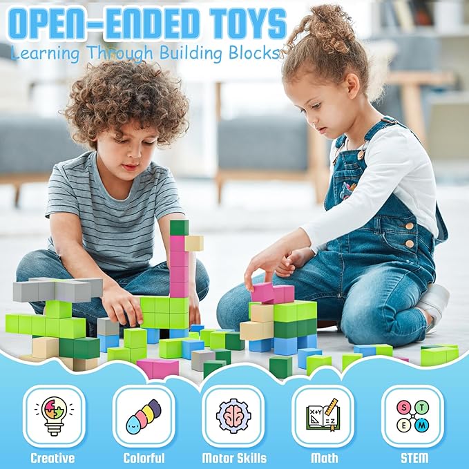 Magnetic Blocks, Magnetic Building Blocks Cubes for Boys & Girls, Magnet Blocks STEM Montessori Sensory Toys for Toddlers Gifts for 3+ Years Old, Fidget Cubes Construction Toys