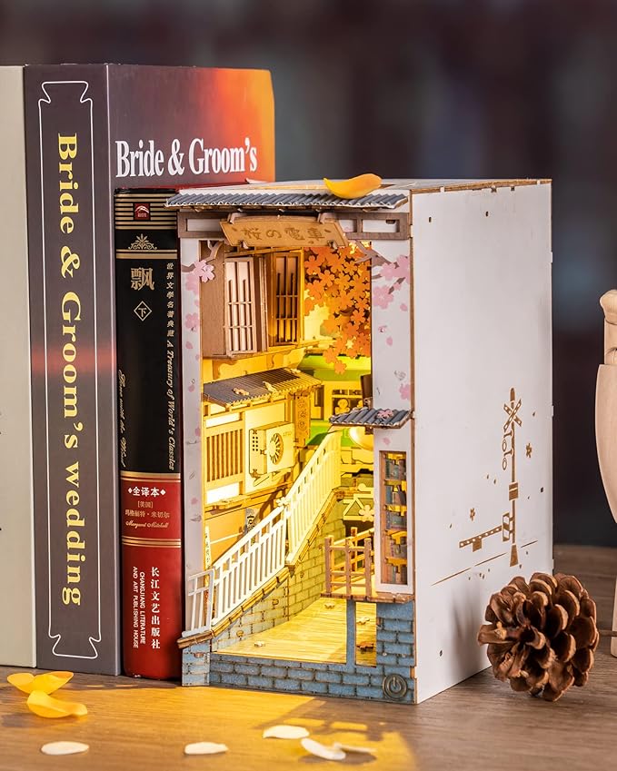 Rolife LED Book Nook Kit-Decorative Bookend Stand-3D Wooden Puzzle for Adults-Bookshelf Insert Booknook-Room Decor for Teen Girls Boys Women Men