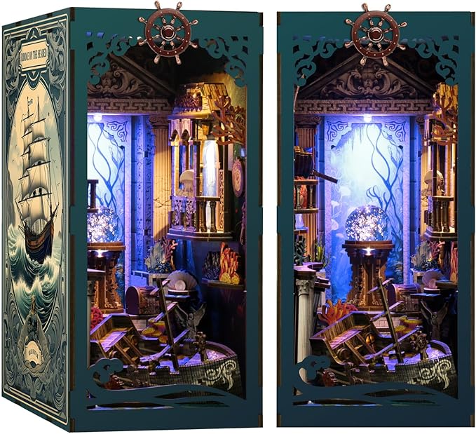 Book Nook Kit - DIY Miniature Dolls House Kit with Furniture and LED Light, 3D Puzzle Wooden Art Bookends, Model Kits for for Adults and Teens (Deep Sea Secret Shadow)