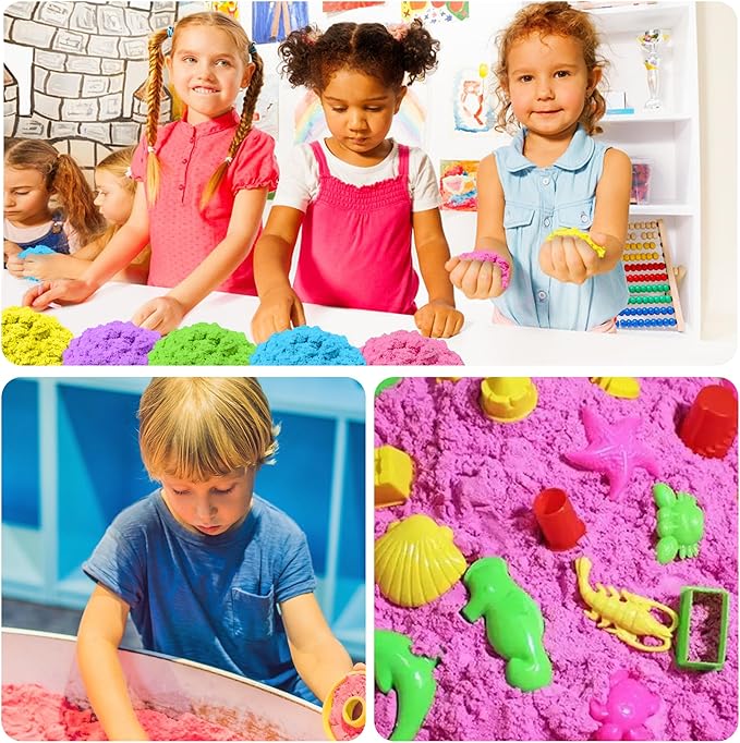 Colorful Stretchy Sensory Sand Kit,Value Pack of 5 Colored Moldable Play Sand for Kids,Bulk Refill for Sensory Bin,Sensory Toys for Molding,Perfect Travel Toys for Girls and Boys Ages 3+