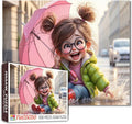 Tucocoo Cute Cartoon Jigsaw Puzzle for Adults 1000 Piece, Girl in Rain with Umbrella, Fun Whimsical Rainy Day Scene Puzzles, Colorful and Challenging Puzzle Gift for Adults, Teens, and Puzzle Lovers