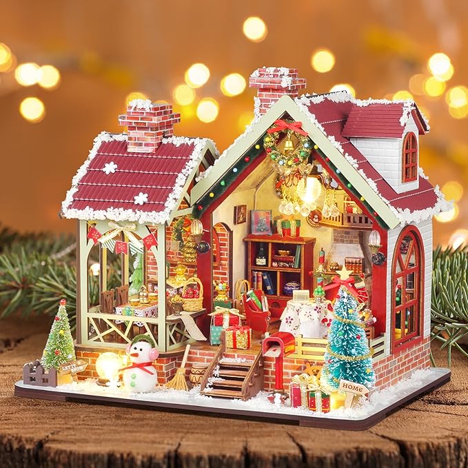 2025 New Christmas Miniature House Kit, Tiny House Kit with Music and Light, DIY Mini House Building Kits for Adults to Building, Unique Gift for Birthday Christmas, Winterfest Have