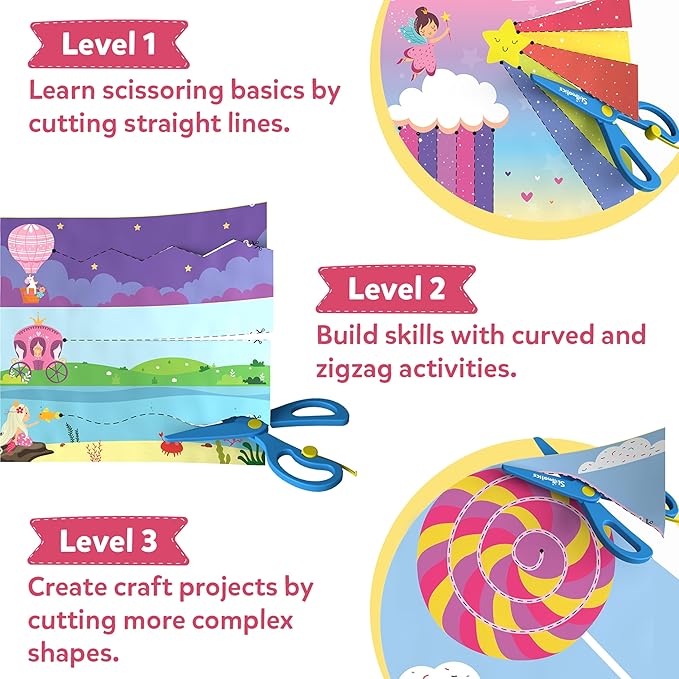 Skillmatics Scissor Skills Activity Book - Snip Snip, 25 Fun Cutting & Creative Activities for Preschoolers, 2 Child-Safe Scissors, Fine Motor Skills, Felt Craft Kit, Gifts for Kids Ages 3, 4, 5, 6, 7