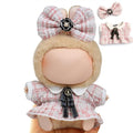 17cm Doll Clothes for Labubu - Luxury Chic Style Set for 17cm Dolls Outfit - Accessories for Dolls Clothes -Pink Plaid Tweed Dress + Black Necktie + Pink Bow (No Doll)