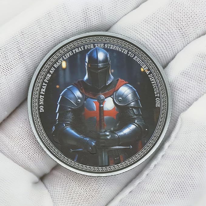Knight Templar Challenge Coin Armor Red Cross Shield Faith and Bravery Coin Collection (Pack of 6)