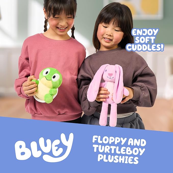 Bluey Friends 2-Pack Plush Stuffed Animals for Kids, Floppy and Turtleboy TV Show Plushies, Cuddly Playtime Toddler Plush Toys, Bluey Gifts Ages 3+
