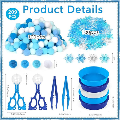 209 Pcs Winter Sensory Bin Items Winter Acrylic Snowflake Counting Sorting Sensory Bin Filler Fine Motor Toys Blue Snowflake Counts Xmas Counting Toys for Preschool Education Activities