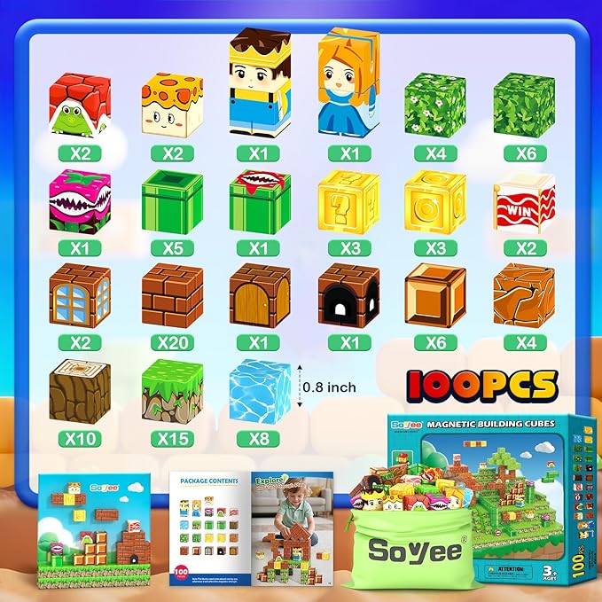 Magnetic Blocks 100PCS Magnetic Building Blocks Cubes Kids Boys Girls Toys for Ages 3-5 5-7 8-10 STEM Sensory Learning Building Magnet Toys 3-12 Year Old Girls Boys Birthday Gift