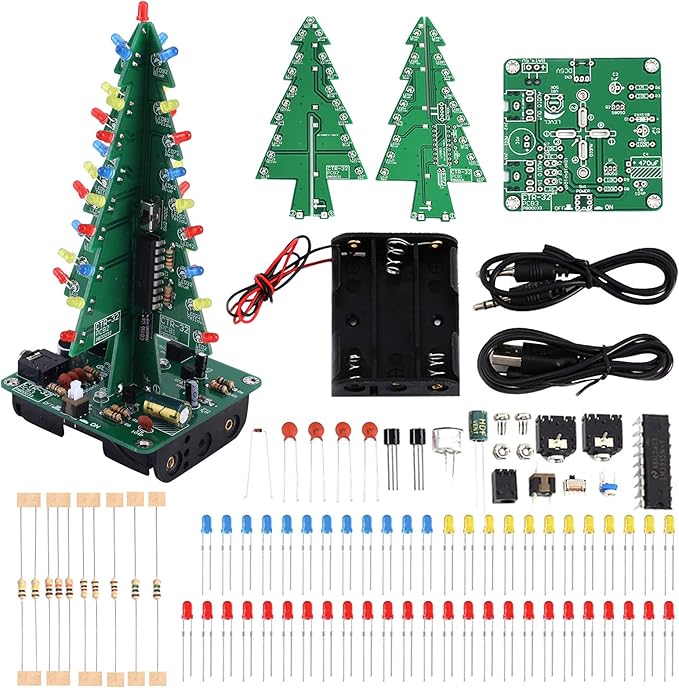 3D Christmas Tree Soldering Kit, Icstation DIY Soldering Practice Kit Spectrum Light Xmas Tree Soldering Assemble Kit for Teaching Learning STEM Educational