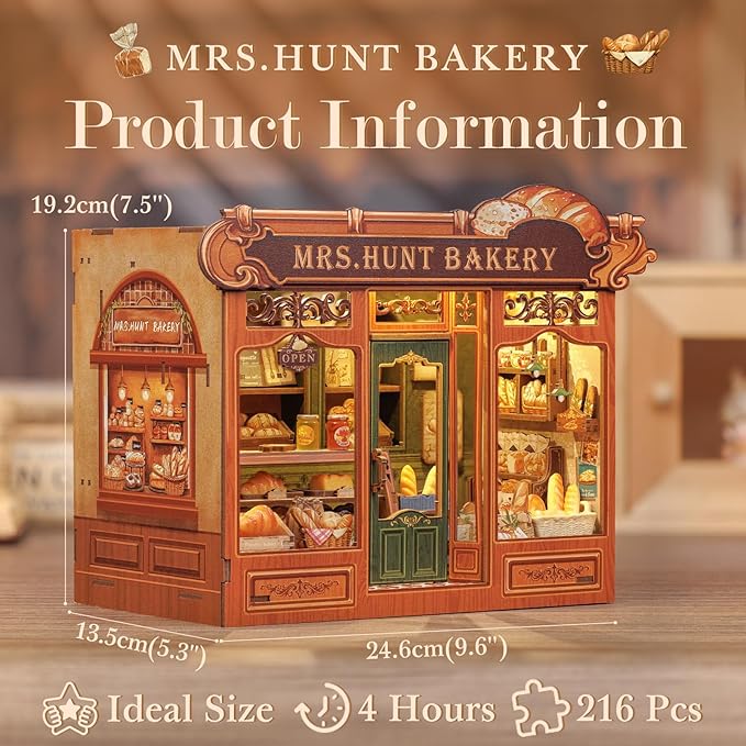 Fsolis Book Nook Kit - DIY Miniature Scene Kit for Adults 3D Wood Puzzles Tiny House Mini Craft Bookshelf Decor Gifts for Women Teenagers Book Lovers (MRS.Hunt Bakery)
