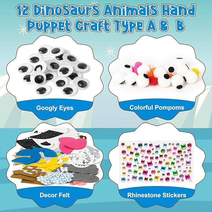 WATINC 12 Pcs Hand Puppet Making Kit, Art Craft Felt Sock Puppet Toys, Creative DIY Make Your Own Pompoms Wiggle Googly Eyes Storytelling Role Play Party Supplies Gift for Girls Boys (Polar Animals)