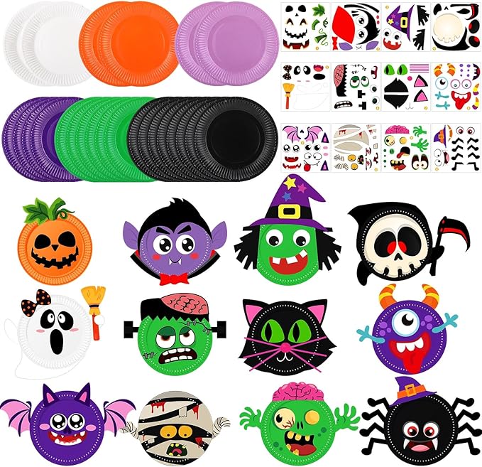24 Pcs Arts and Crafts for Kids, Halloween Plate Craft Kits Christmas Arts Craft Animal DIY Plate Kit for Halloween Xmas Holiday Party Girl Boy Preschool Classroom DIY Project(Funny)