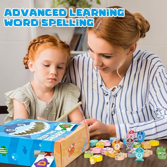 Cinrobiye Fishing Game for Shark ABC Alphabet Match, Fine Motor Skill Builder, Alphabet Games and Sorting Set, Preschool Learning Activities, Toddler Matching and Learning Activities Gifts