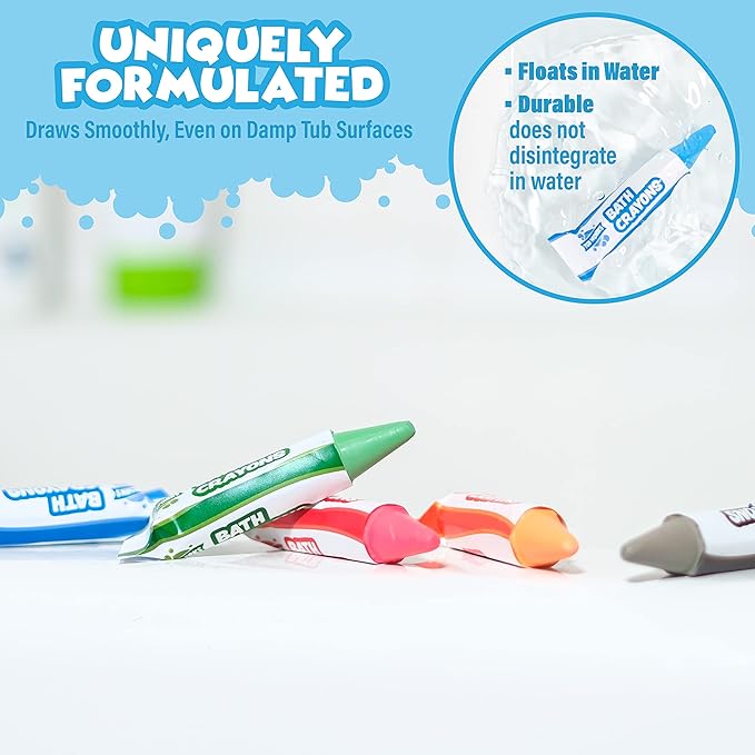 Tub Works® Smooth™ Bath Crayons Bath Toy, 24 Pack | Nontoxic, Washable Bath Crayons for Toddlers & Kids | Unique Formula Draws Smoothly & Vividly on Wet & Dry Tub Walls | Hexagon Grip Bathtub Crayons