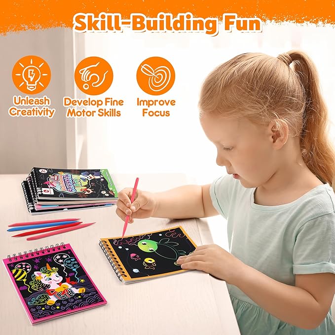 Mocoosy 24 Pack Scratch Art Party Favors for Kids, Birthday Goodie Bag Stuffers, Rainbow Scratch Notebook Bulk Classroom Prizes, Kids Art and Craft Kit Bulk Return Gifts Prize Box Toys for Boys Girls