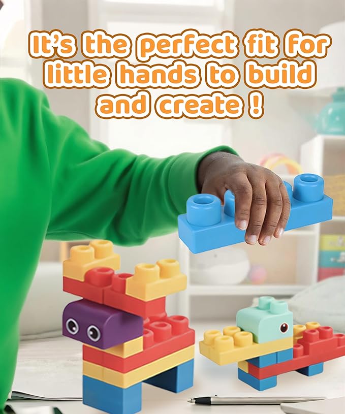 80PCS Soft Building Blocks for Toddlers 1-3， Baby Stacking Toys for Early Learning & Development ， BPA-Free Silicone Blocks for Kids，Safe, Fun, and Educational Baby Toy，Large Soft Blocks