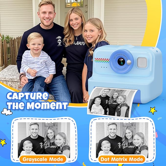 Kids Instant Print Camera - 1080P HD, 3 Rolls Paper & 32GB Card, Ideal Gift for Boys & Girls Age 3-14 (Blue)