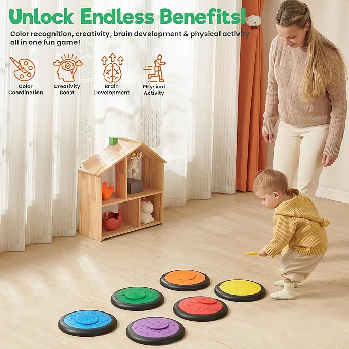 Stepping Stones – Indoor & Outdoor Obstacle Course Toys for Kids – Montessori Sensory & Motor Skill Development, Coordination & Active Play – Textured Educational Play Set
