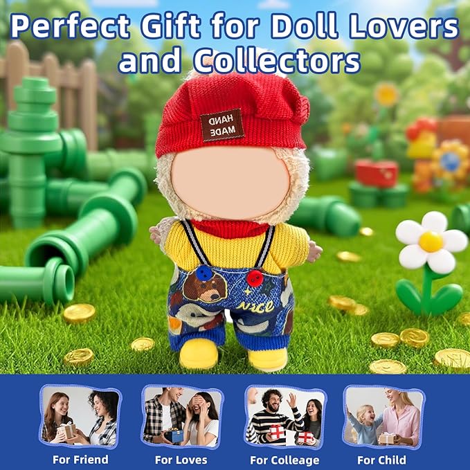 17cm Doll Clothes Set (No Doll), 4 Pieces Outfit Set for 6.7inch Dolls Suit, Fashion Clothes Accessories Dress-Up,Includes—Chic Hat+Top+Cute Overalls+ Shoes(Style B)