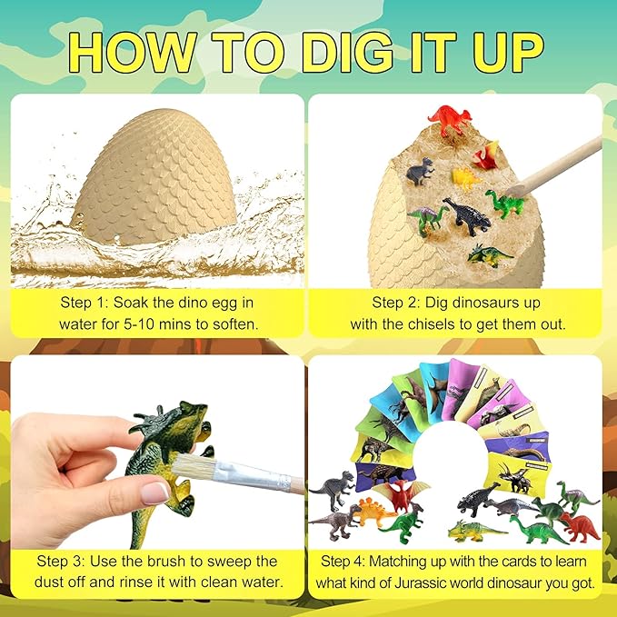 EARTH'SCODE Jumbo Dinosaur Eggs Excavation Dig Kit, Dino Egg with 12 Unique Dinosaurs Toys Inside, Discover Dinosaurs Archaeology Science STEM Crafts Best Holiday & Birthday Gifts for Boys & Girls