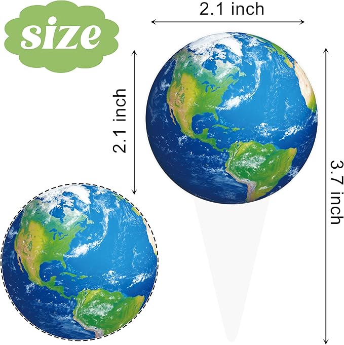 48pcs Earth Globe Cupcake Toppers Earth Day Party Decorations Globe World Map Theme Cake Cupcake Picks for Travel Around The World Birthday Party Earth Day Baby Shower Supplies