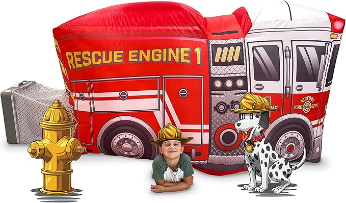 The Original Patented AirFort - Build A Fort in 30 Seconds, Inflatable Fort for Kids, Play Tent for 3-14 Years, A Playhouse Where Imagination Runs Wild, Fan not Included (Firetruck)