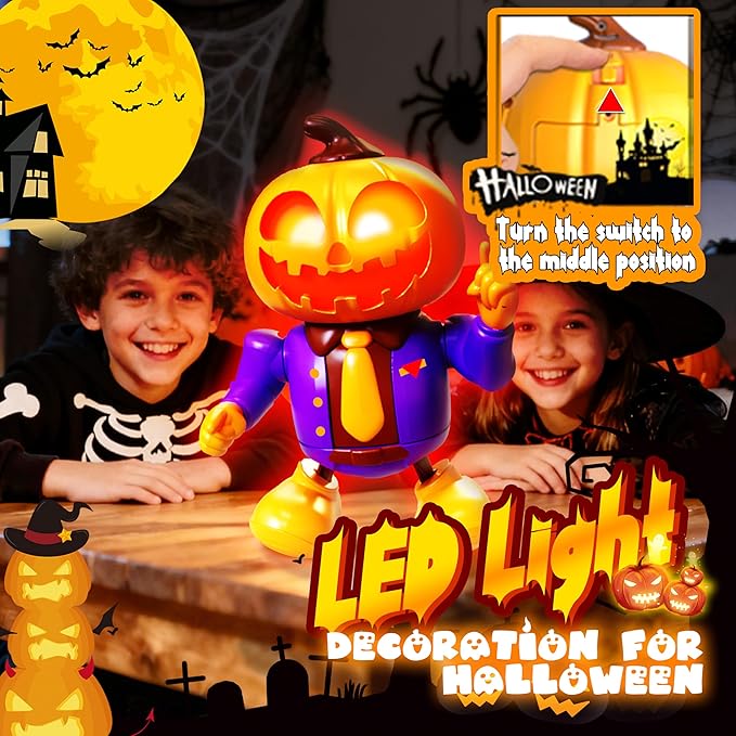 Halloween Pumpkin Dancing Robot Toy – Light-Up Musical Walking Figure, Party Decoration for Boys & Girls Ages 3-8, Fun Holiday Gift