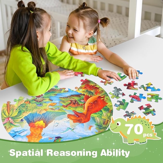 Civaner 70 Pieces Floor Puzzles for Kids Large Puzzles for Kids Ages 3 4 5 6 7 8 Jigsaw Puzzle Educational Puzzle Toy Gifts for Toddlers Boys Girls Baby Shower Birthday(Jurassic Dinosaur)