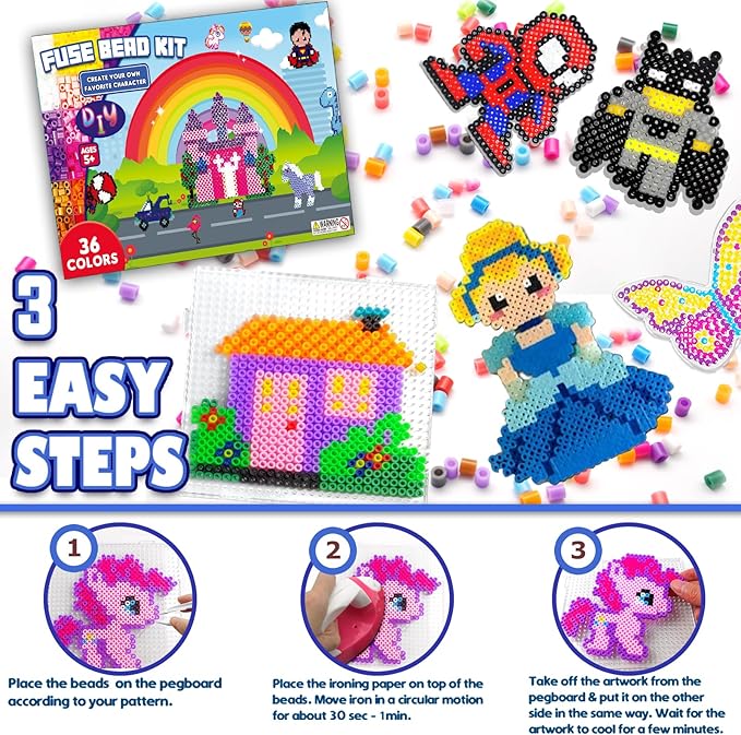 FUNZBO 11000 5mm Fuse Beads Kit - 36 Colors | 66 Patterns, Arts and Crafts for Kids, Teens and Adults, Toys Crafts for Room Decorations, Gifts for Girls, Boys and Kids Age 5+