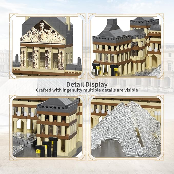 Paris Louvre Museum Building Blocks Iconic Landmark Model Toy for Teens Adults & Collectors 3D Puzzle Set for Educational and Decorative Fun