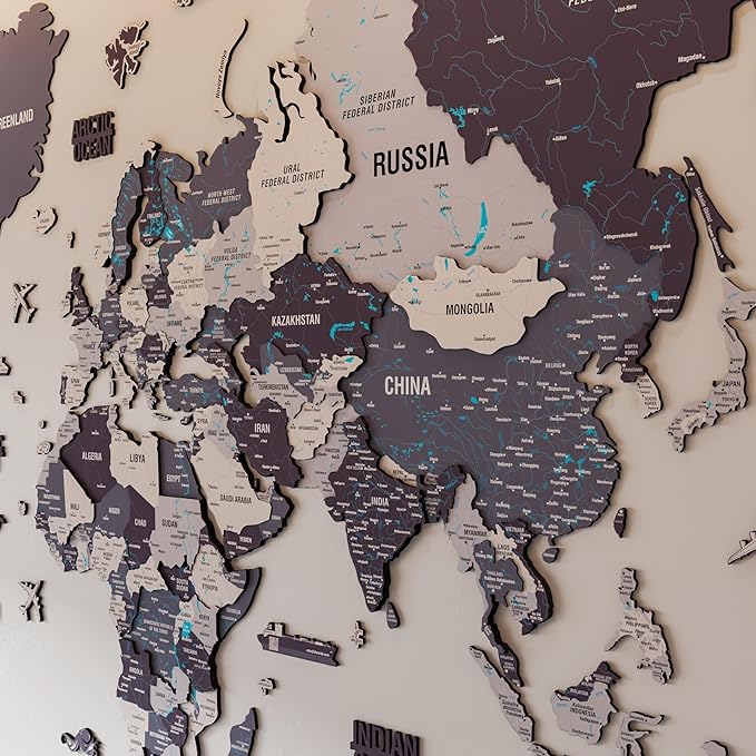 Colorfull Worlds 3D Wooden World Map Wall Art - Premium Multicolored World Travel Map for Wall Decor with Push Pins- Ideal Housewarming Gift & Travel Tracker (Medium, Nimbus)