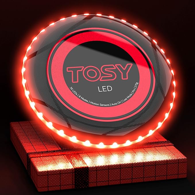 TOSY Flying Disc - 36 Mono-Color LEDs, Extremely Bright, Smart Modes, Camping Essentials for Teens/Kids/Adults/Men/Boys/Girls, Auto Light Up, Rechargeable, Waterproof, 175g